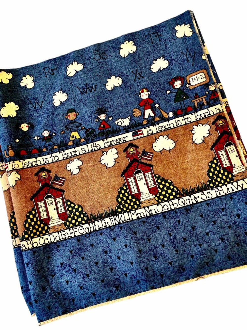 Vtg 90s Folk Art School Teacher Fabric Remnant To Teach Touch A Life 11" x 2 yds